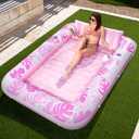 SLOOSH Inflatable Tanning Pool Lounger Float, 85" x 57" Extra Large Pool Floats Adult with Pillow, 4 in 1 Suntan Tub Raft Floatie,Sunbathing Bed Lounge for Water Blow Up Ball Pit, XL-Blushing Pink