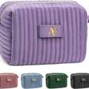 COSHAYSOO Purple Makeup Bag Gifts for Women Teacher Nurse Boss Coworker Employee Appreciation Thank You Birthday Gift Ideas, Christmas Presents Burr Basket Stuffers Travel Cosmetic Pouches Letter A