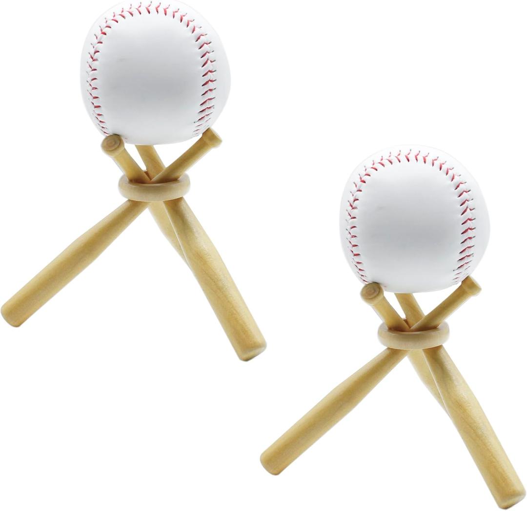 2 Pack Baseball Stand Holders Wooden Bat Display Stand,Centerpieces Case for Balls Baseball Party Birthday Decorations,for Balls Sports Lover Gift