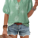 Unixseque Womens Summer Tops V Neck Short Sleeve Blouses Casual Button Down Shirts Floral Boho Clothing Trendy 2026 Small