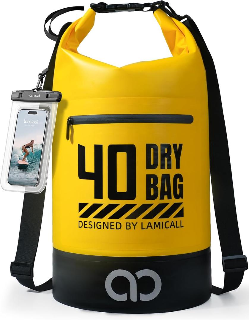 Lamicall Dry Bag Waterproof Backpack - [Durable & Floating] 5L/10L/20L/30L/40L Large Water Proof Bag with Waterproof Phone Case for Kayaking, River Rafting, Lake, Float Trip, Tubing Essentials (Lemon Yellow)