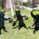 Metal Halloween Black Cat Garden Stakes Decorative, 3 Pack Scary Cat Halloween Yard Stakes Black Cat Silhouette for Home Yard Indoor and Outdoor Halloween Decorations.(Big)