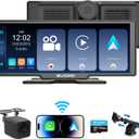 10.26 Inch Wireless CarPlay Screen for Car, Apple CarPlay & Android Auto Touch Screen with Rear Camera, BT Music, Navigation, Voice Control for Vehicles (Black)