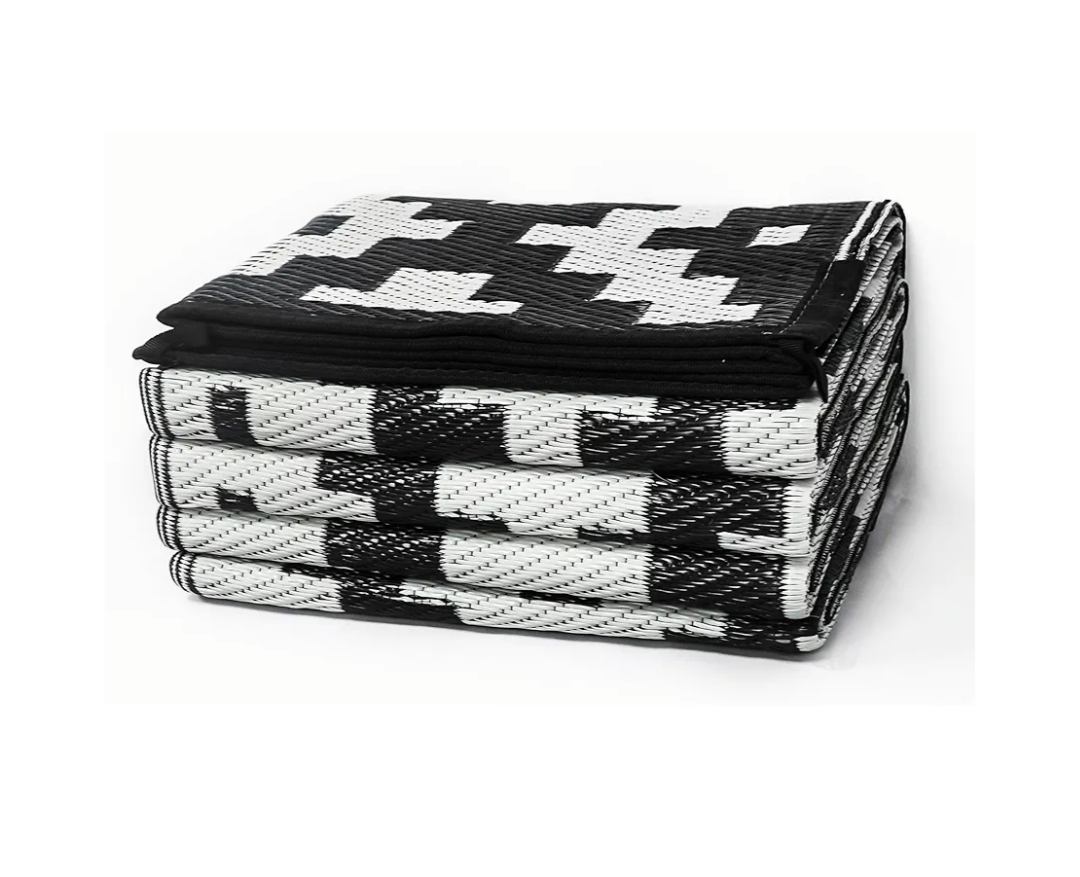 6 x 9 FT Camping Rug for RV mats Outside, Indoors, Outdoor porches, Decks, backyards, Camping, Balconies, picnics, Black&White（Amazon Shipping）（Prohibited by Walmart ）（No Shipment on Weekends）
