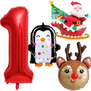 Christmas Foil balloons Christmas Birthday Balloons Number 1 Penguin Santa Claus Reindeer Balloon for Reindeer Themed Party Decoration Supplies Decor Santa Ballons Arch Kits Party Balloon Set 4pcs