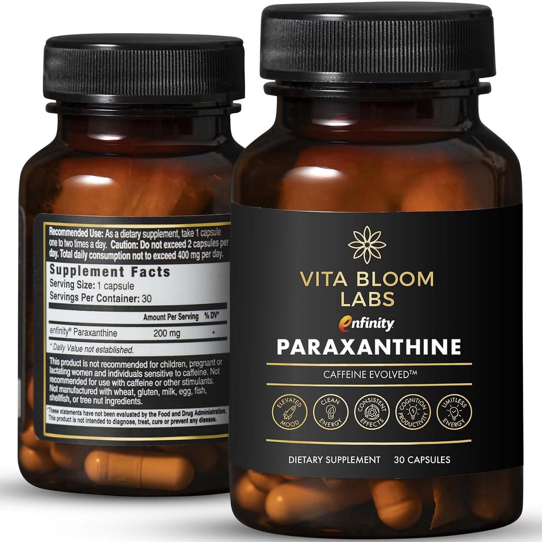 Enfinity Paraxanthine Capsules, Clean Energy & Focus, Caffeine Alternative | 200 mg per Capsule | 30 Capsules per Bottle | Formulated in USA, GMP Certified, Non-GMO, Kosher, Exp: 06/28