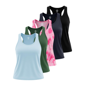 Real Essentials 5 Pack: Women's Racerback Tank Top Dry-Fit Athletic Performance Yoga Activewear, S