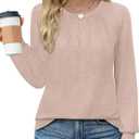 WIHOLL Womens Tunic Tops Loose Fit Long Sleeve Pleated Shirts Crewneck Tops (White, XL)