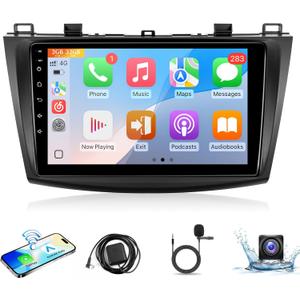 Leadfan Car Radio Stereo for Mazda 3 2009 2010 2011 2012 2013 Stereo Wireless CarPlay/Android Auto/Mirrolink 9 inch Touch Screen for Mazda 3 Head Unit/GPS/Bluetooth/FM/AHD Camera/Mic