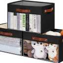 Large Storage Baskets with Clear Window, See Through Closet Organizer with PU Handles, Linen Foldable Storage Bins for Organizing Clothes, Toys, Books (Black) (Large-14.9"x9.8"x9.8")