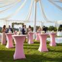 HolidayIdeas Cocktail Table Covers, 2 Pack - Fitted Stretch Spandex Square Corners Cocktail Tablecloths (Light Pink, Fit for 30"-32" Diameter x 43" Height Tables)