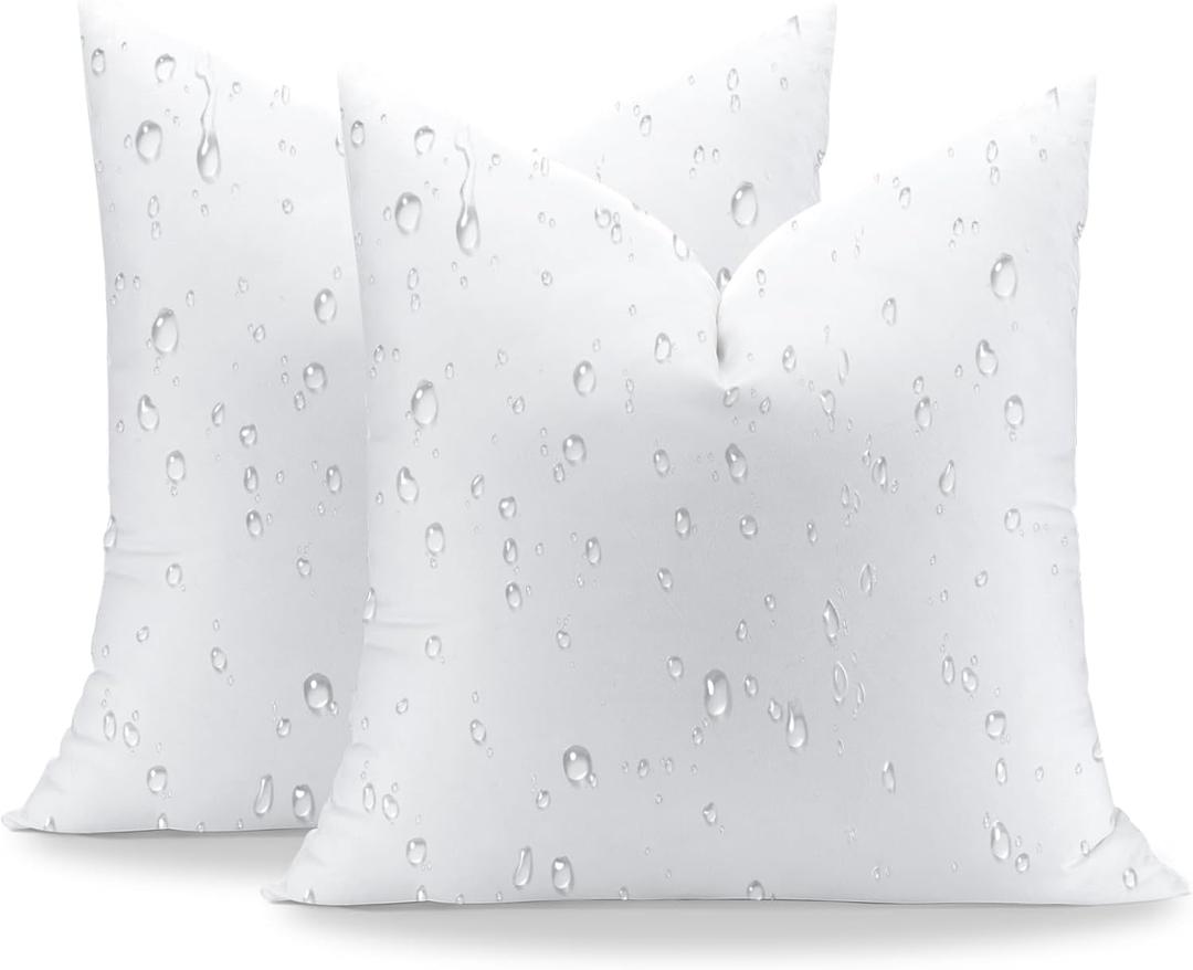Artscope 16x16 Outdoor Pillow Inserts, Synthetic Down Waterproof Throw Pillow Inserts (Pack of 2), Decorative Outdoor Pillows for Couch Sofa Bed Patio Furniture (White)