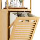 HITNET Tilt Out Laundry Hamper, Bamboo Laundry Basket with Foldable Bag and 2 Open Shelves, Freestanding Clothes Storage Organizer for Bedroom, Bathroom, Living Room, Natural