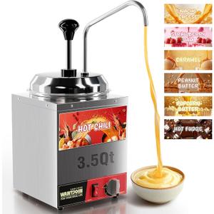 WantJoin Nacho Cheese Dispenser with Pump - 3.5Qt Cheese w/Warmer Stainless Steel Pump Hot Fudge Warmer 86-185°F Temperature Control, Commercial Nacho Cheese Warmer Dispenser for Hot Fudge Caramel