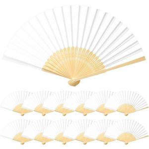 Paper Hand Fans, 8.3 Inch Foldable Handheld Fans for Wedding Favors, Party Decorations, Bridal Shower, Baby Shower, Summer Cooling, Decoration Fan (White)