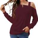 JINKESI Women's Long Sleeve Tunic Tops Casual Cold Shoulder Blouse Shirts (Medium, B1 Wine Red)