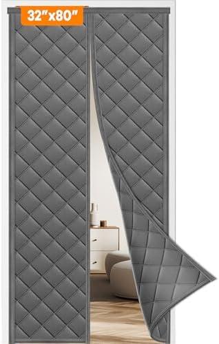 Magnetic Thermal Insulated Door Curtain, Fits Size 32" x 80", Durable Oxford Fabric, Door Insulation Cover to Keep Warm in Winter, Grey (Fit Door Size 32 x 80", Gray)