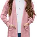 Girls Open Front Cardigan Long Sleeve Casual Fall Winter Loose Knit Sweaters Coat with Pockets (9-10 Years)