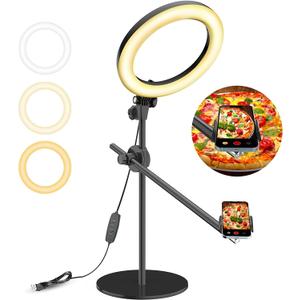 Selfie Ring Light with Stand and Phone Holder,Overhead Phone Mount with 10.5" Ring Lights,Desk Circle Lingt with Tripod Adjustable Shooting Arm for Video Recording, YouTube, TikTok, Live Streaming