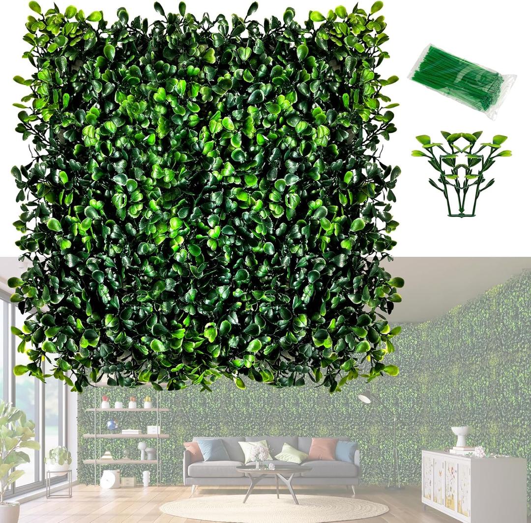 Grass Wall Panels, 12 PCS 10" x 10" Artificial Outdoor Privacy Panels UV-Protected Sun Proof Greenery Wall Backdrop, Boxwood Hedge Grass Wall Green Decor for Garden Party Wedding