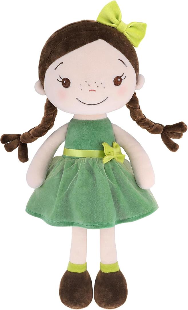 GAGAKU Soft Baby Doll Toys (16'') for Girls, My First Baby Rag Dolls for 1 Year Old Girl Birthday Gift Plush Doll Toys Machine Washable Baby Doll for Toddler Kids Infants - Forest Girl