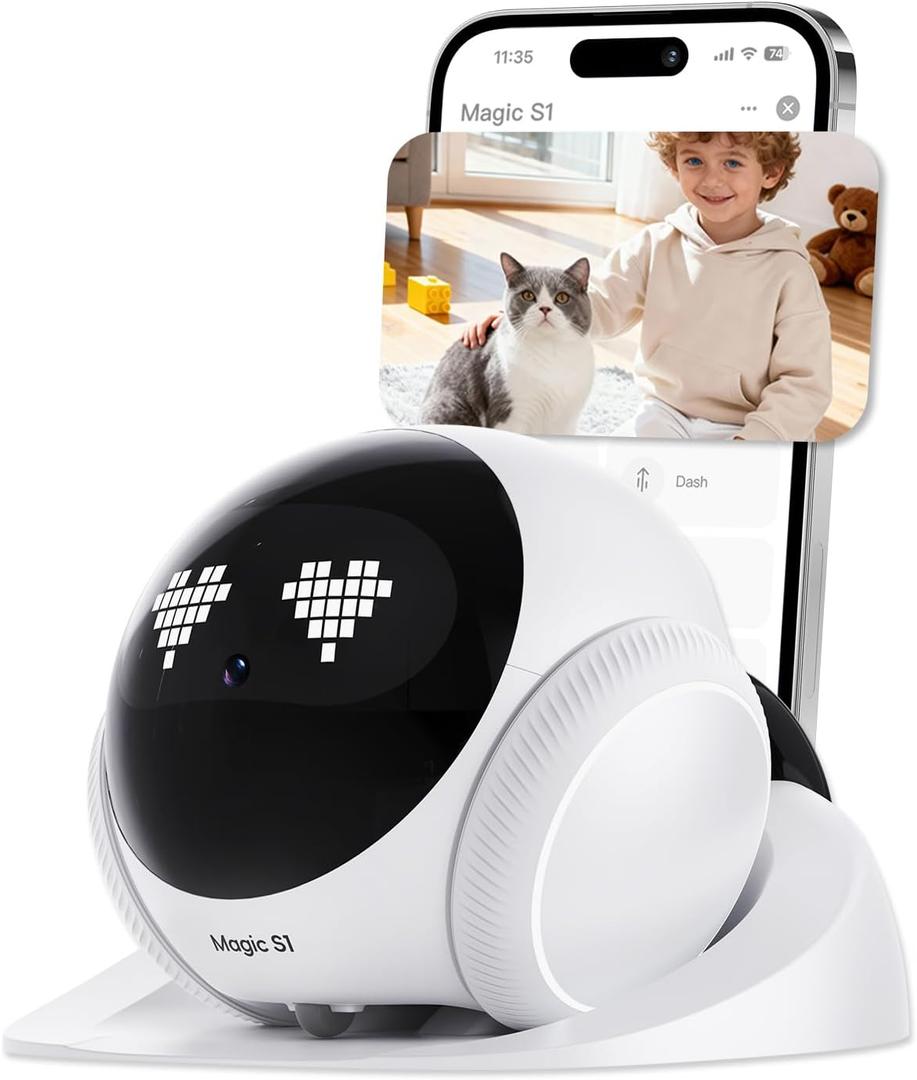 Crigge Magic S1 Indoor Security Robot Camera 1080P Movable Pet Camera with App Control, 2-Way Audio, Motion Detection, Night Vision, Auto-Recharge, Smart Home Cam for Pet/Elderly/Baby (White)