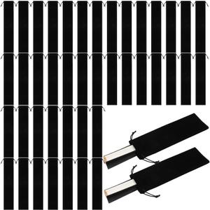 Windyun 36 Pcs Large Fan Bags Folding Pouch Sleeves Velvet Drawstrings Bags Holder Gift Wrap Protector for Line Dancing Clack Rave Festival Wedding Travel Party, Fan Not Included (14.57 x 2.76 Inch)
