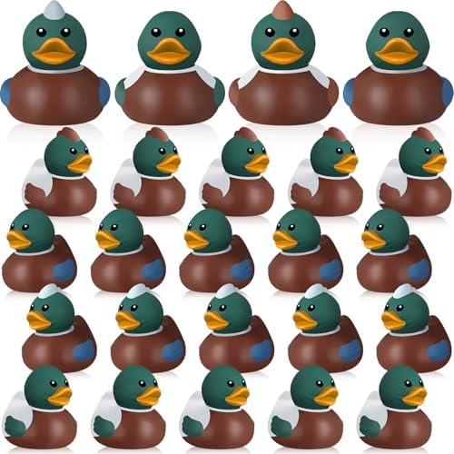 Hollowfly 24 Pcs Mallard Rubber Duck 2 Inch 4 Styles Party Supplies Nature Rubber Ducky Adorable Duck Party Supplies for Birthday Gift Shower Birds Lovers Hunting Decoration