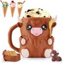 Highland Cow Ice Cream Holder - (with Free Spoon) Non-Slip Melting Preventer Compatible with Ben and Jerry Ice Cream Holder, Multi Functional Pen Holder & Highland Cow Flowerpot (Brown)