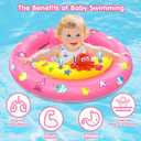 Baby Pool Float with Canopy, Inflatable Baby Swim Float with UPF50+ Sun Protection, Toddler Infant Pool Float with Toy Play Console Adjustable Safety Seat for Kids Girls Boys Aged 6-36 Months, Pink