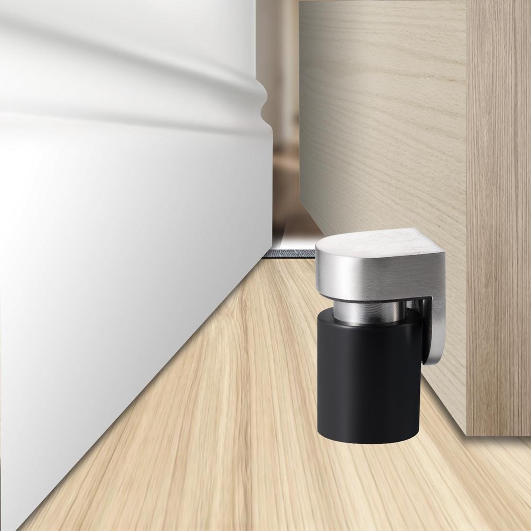Door Stoppers Robust Magnetic Door Stopper and Holder for Enhanced Door Security, Fit for Doors Under 2.5 inches Anti-Rust Stainless Steel Door Stops (1, Silver Black 1PCS)