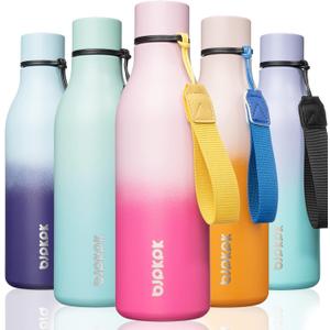 BJPKPK Insulated Water Bottles, 18 oz Stainless Steel Metal Water Bottle with Strap, BPA Free Leak Proof Jugs, Mugs, Flasks, Reusable Thermal Flasks for Sports & Travel, Cherry