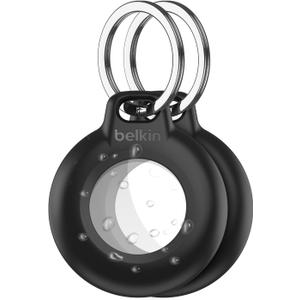 Belkin Waterproof Apple AirTag Secure Holder with Key Ring - Durable Scratch-Resistant AirTag Case, Protective Keychain Accessory for Keys, Pets, Luggage, Backpacks, and More - Black (2-Pack)