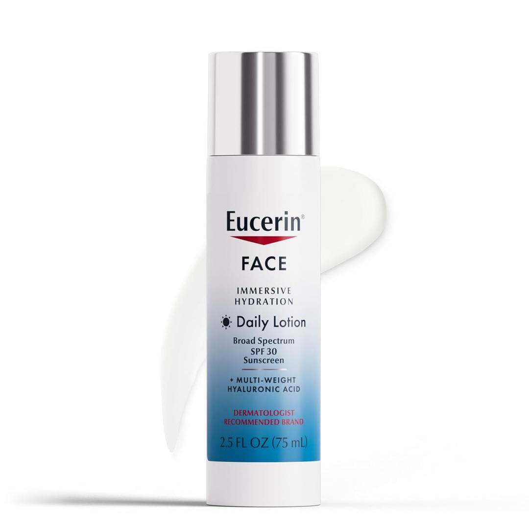 Eucerin Face Immersive Hydration Daily Face Lotion Broad Spectrum SPF 30 Sunscreen with Hyaluronic Acid, Skin Care Gifts for Mom, Smooths Fine Lines and Wrinkles, 2.5 Fl Oz Bottle