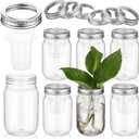 Hushee 6 Packs Propagation Vases for Plants Plastic Centerpieces Bulb Vases Clear Mason Jars with Hole Lid and Hydroponic Baskets Plant Growing in Water for Office Wedding Table Decoration(Silver)