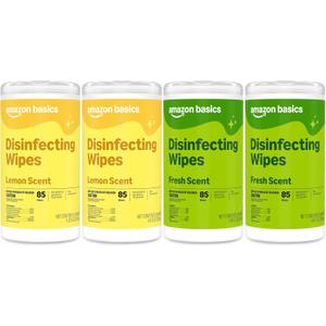 Amazon Basics Disinfecting Wipes, Lemon & Fresh Scent, Thick, Sanitizes/Cleans/Disinfects/Deodorizes, 340 Count (4 Packs of 85)