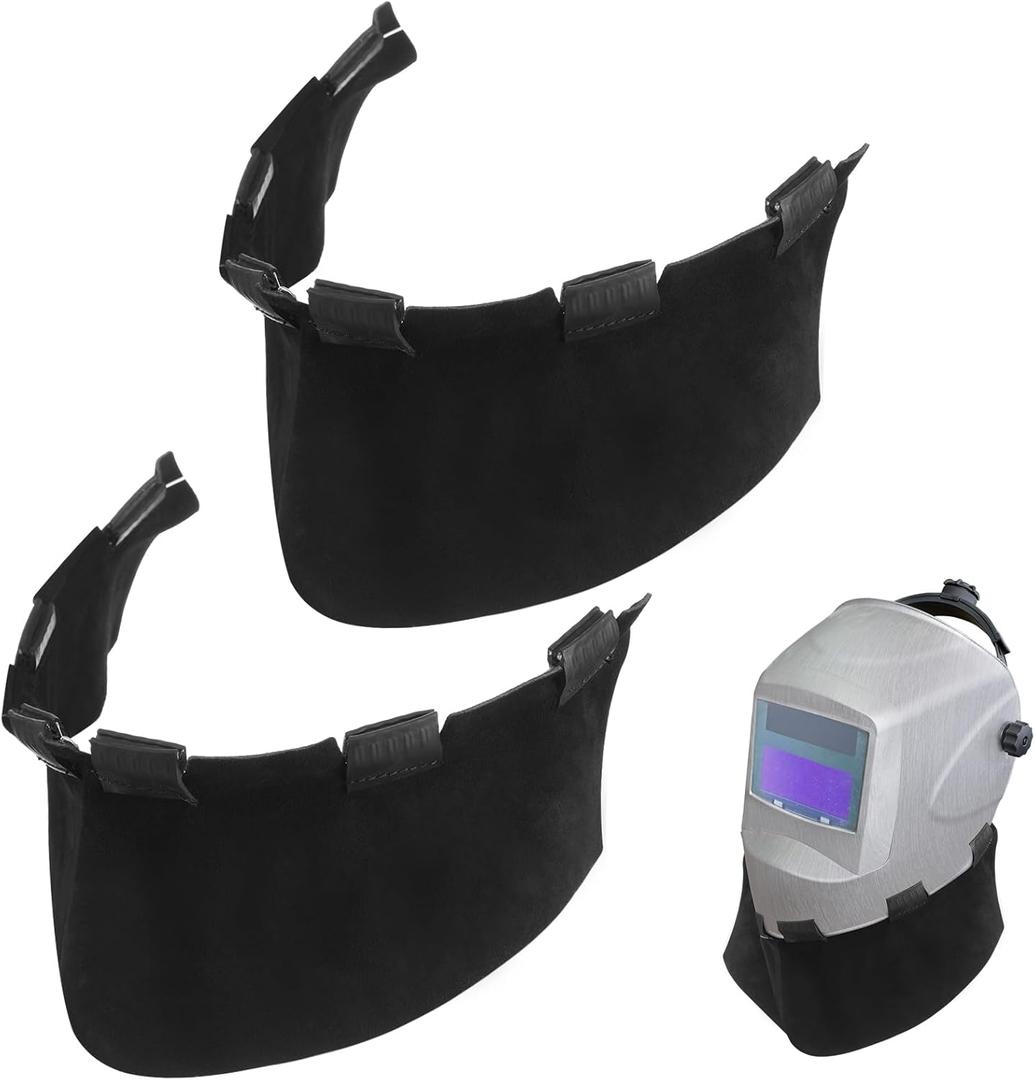 Shyyween 2 Pcs Welding Helmet Accessories Black Split Cowhide Wrap Around Helmet Bib Cover Leather Welding Hood Accessories Neck Protector for Most Helmets