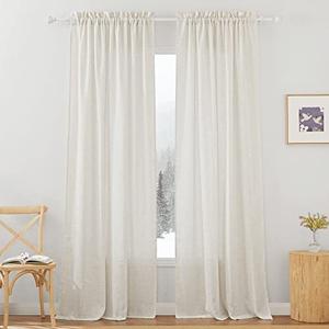 RYB HOME Light Filtering Curtains 84 inches Long, Linen Semi Sheer Curtains for Living Room Bedroom Privacy Soften Sunlight Drapes for Farmhouse Cafe Dining Room, W 52 x L 84, Linen, 2 Panels