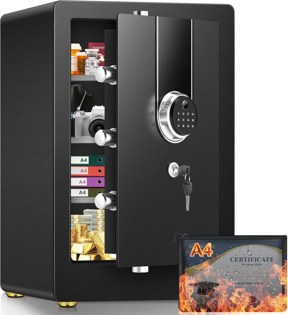 5.5 Cuft Biometric Fireproof Safe For Home, Heavy Duty Safe Box Fireproof Waterproof, Large Document Safety With Keypad and Dual alarms, Digital Security Safety Box for Money Jewelry