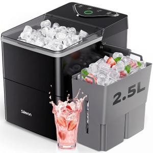 Silonn Countertop Ice Maker, Ice Makers Countertop with 2.5L Expandable Ice Basket & 1.8L Water Tank, 26Lbs/24H, 9 Bullet Ice in 6 Mins, Self-Cleaning, 2 Ice Sizes for Home Kitchen