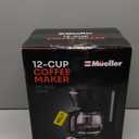 Mueller 12-Cup Drip Coffee Maker - Borosilicate Carafe, Auto-Off, Reusable Filter, Anti-Drip, Keep-Warm Function, Clear Water Level Window Coffee Machine, Kitchen Essentials & Accessories (Black)