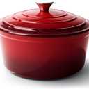 4.5 Quart Dutch Oven Pot with Lid, Non Stick Enameled Cast Iron Dutch Oven for Bread Baking,Heavy-Duty, Oven Safe Ceramic Cookware Up to 500F for Baking, Braising, Stews, Roasting, Red