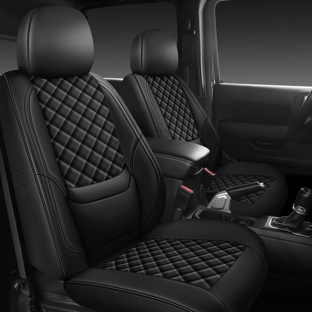 Wrangler Seat Covers 2018-2026 Full Set, Waterproof Leather Interior Sets with Lumbar Support Custom Fit for Jeep Wrangler JL 4 Door Unlimited Sahara/Sport/Rubicon X 392 Willys, Black