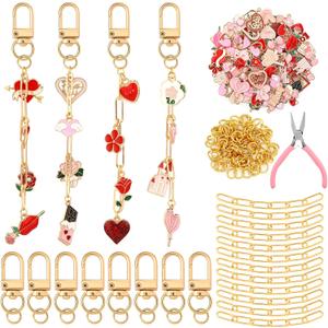 Tondiamo 286 Pieces Galentines Day Keychain Making Kit Gift Valentine's Day DIY Craft Red Pink Heart Love Bag Charms for Keychain Jewelry Making for Friends Women Adults