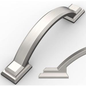 Amerdeco 10 Pack Brushed Satin Nickel Cabinet Pulls 3 Inch(76mm) Hole Centers, Handles for Kitchen Cabinet Hardware, Arch Cabinet Handles for Bathroom Dresser Drawer Handles ZH0016