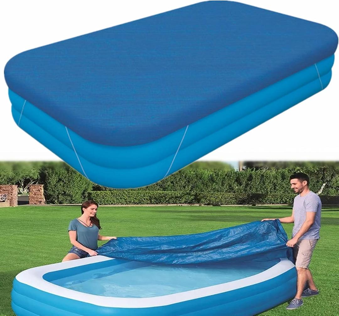 Rectangle Pool Cover,Pool Cover for Inflatable Pool,Rectangular Inflatable Swimming Pool Cover, 10ft X 6ft Dustproof Rainproof Waterproof Square Swimming Pool Cover,Family Pool Cover (Blue)