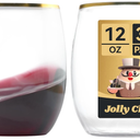 JOLLY CHEF 32 Pack 12oz Gold Plastic Wine Glasses Stemless, Disposable Wine Cupsty, Disposable Plastic Wine Cups for Party, Halloween, Christmas, Thanksgiving 