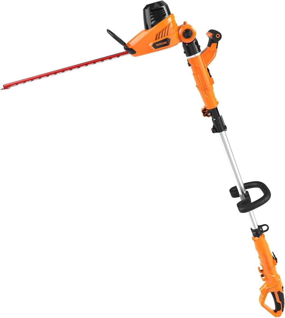 GARCARE 2 in 1 Hedge Trimmer Corded 4.8A Telescopic Pole Hedge Trimmer | 18" Dual-Action Blades, Adjustable Multi-Position Head, Long Reach Branch Cutter for Tall Bushes & Shrubs