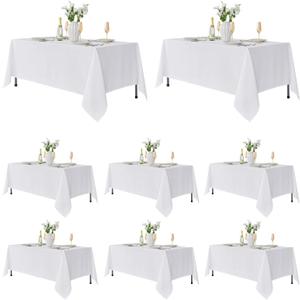 Fitable 8 Pack Rectangle Tablecloths: Stain Resistant Wrinkle Free Circle Table Clothes, Washable Reusable Polyester Table Covers for Wedding Party Birthday Banquet Reception(White, 60x102 Inch)