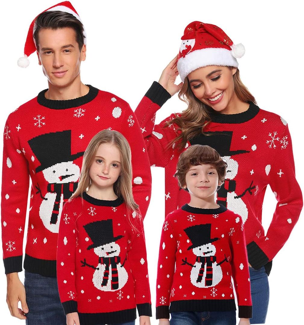 Marvmys Mens Holiday Ugly Sweaters Family Snowman Christmas Sweater Pullover Matching Sets, L